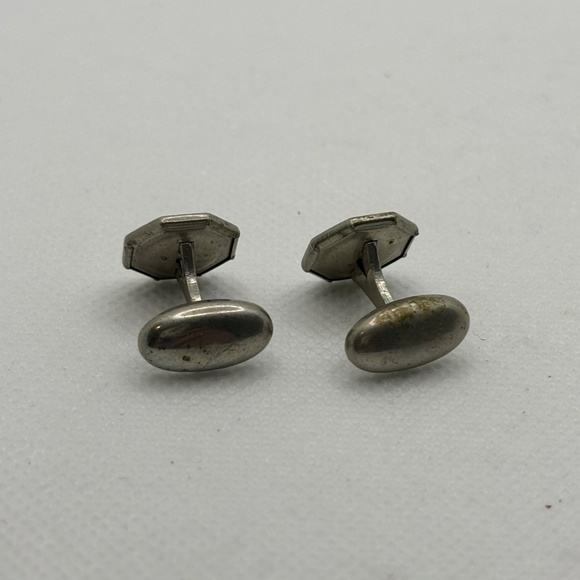 Edwardian, Octagonal, Silver Plate with Rhinestone Men's Cuff Links, Circa 1900S - Picture 4 of 4